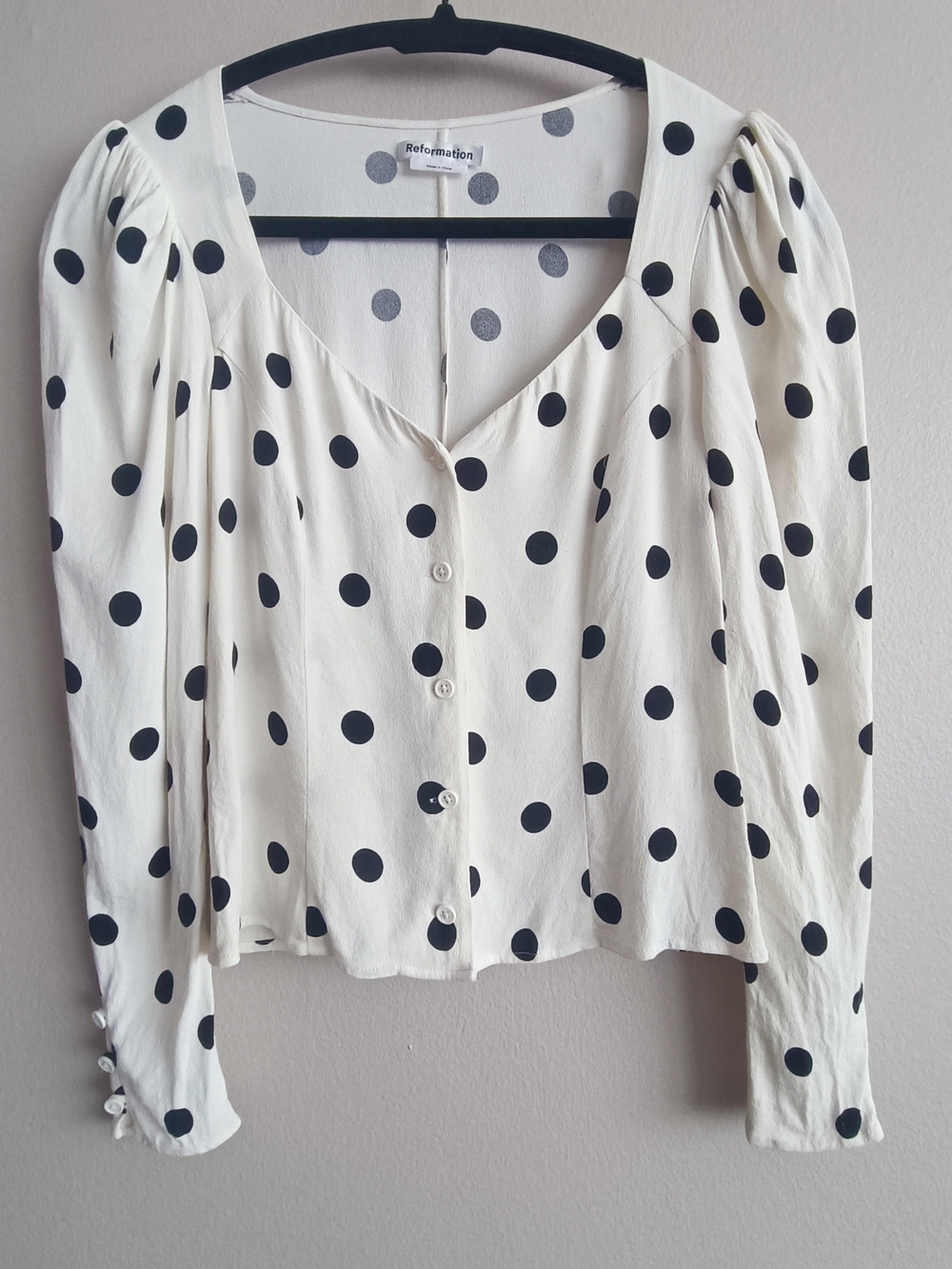 Reformation Polka Dot Puff Sleeve Button-Front Blouse Size XS